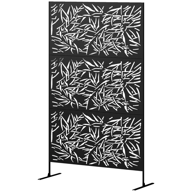 Outsunny Metal Outdoor Privacy Screen, Freestanding Outdoor Divider with Stand, Decorative Privacy Panel, 78" x 48", Black