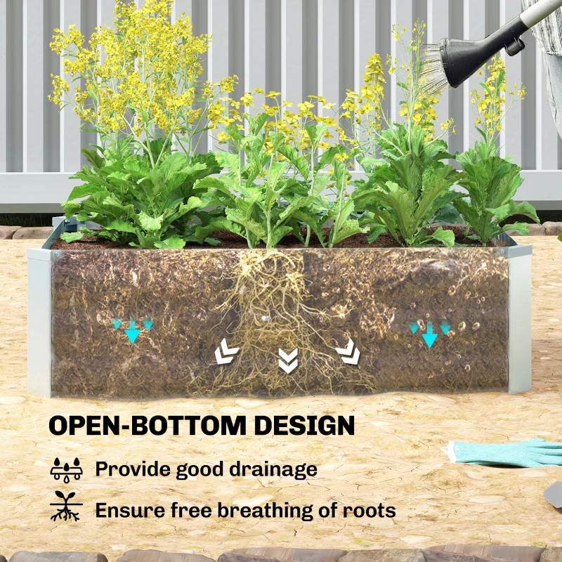 Outsunny Set of 2 Galvanized Raised Beds for Garden, Outdoor Planter Box for Flowers, Herbs and Vegetables, Grey