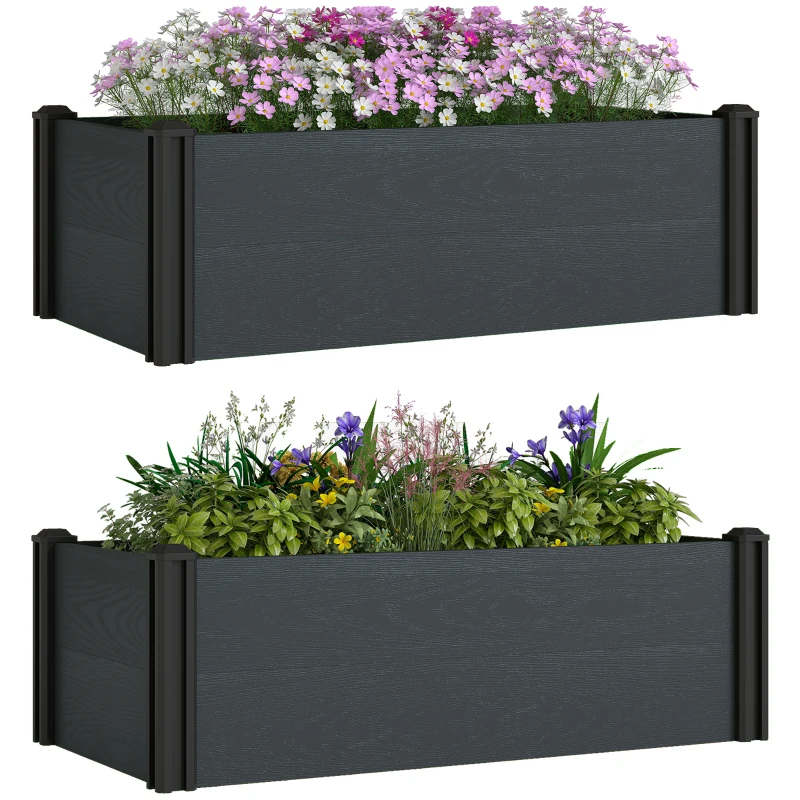 Outsunny Vinyl Raised Garden Bed Kit, Set of 2 Elevated Garden Boxes with Open Bottom, Screwless Outdoor Planter Box