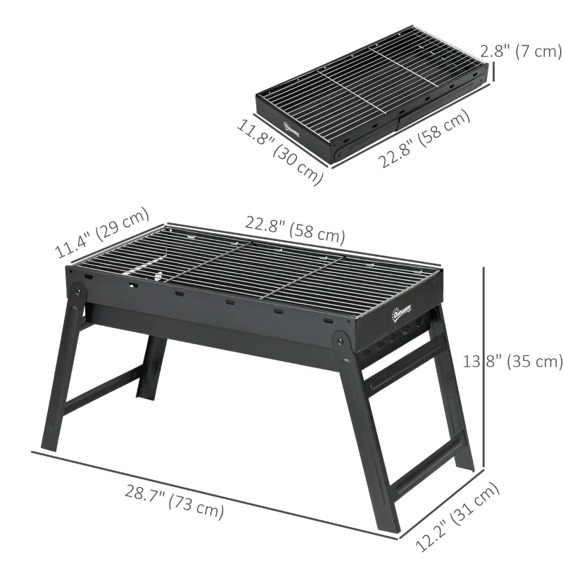 Outsunny Portable Charcoal Grill with Pull-Out Charcoal Basin, Folding Tabletop Barbecue, Compact Camping BBQ, Black