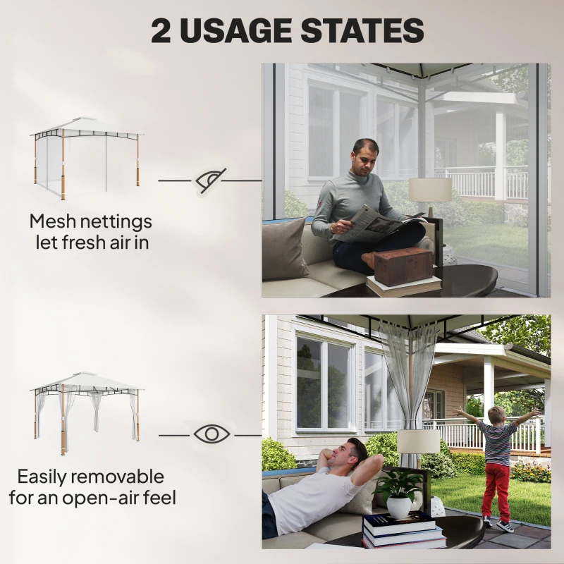 Outsunny 10' x 12' Patio Gazebo, UPF50+ Double Roof Outdoor Gazebo Canopy Shelter with Netting for Backyard, Patio, Cream White