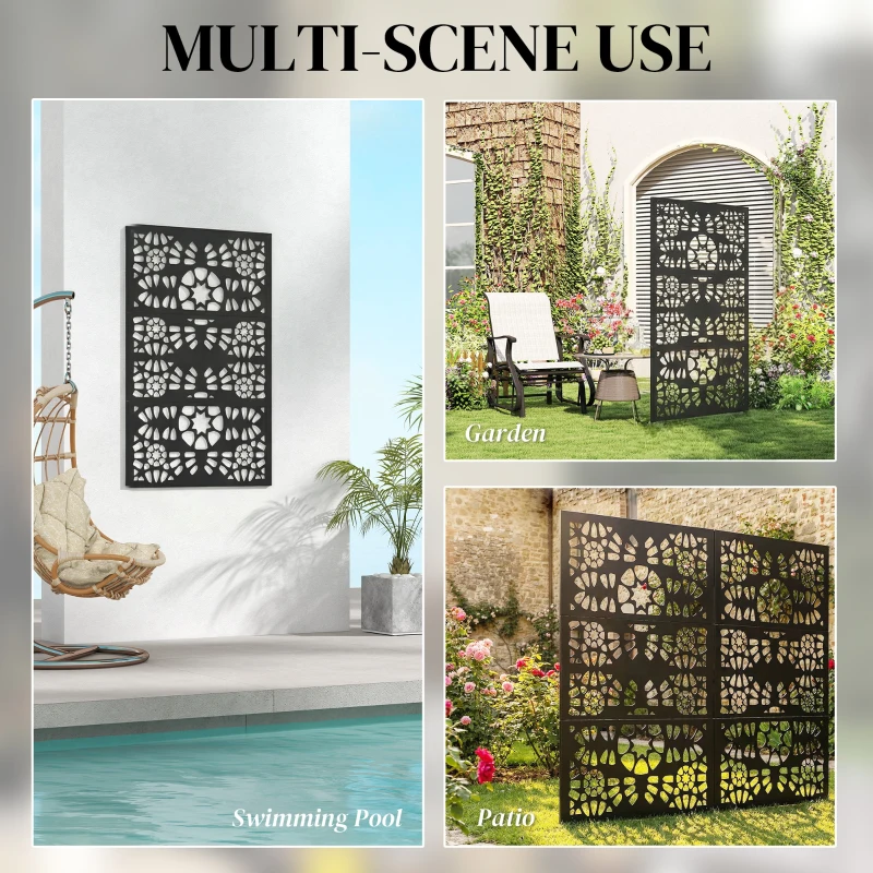 Outsunny Metal Outdoor Privacy Screen, 72" x 38" Freestanding Outdoor Divider, Black