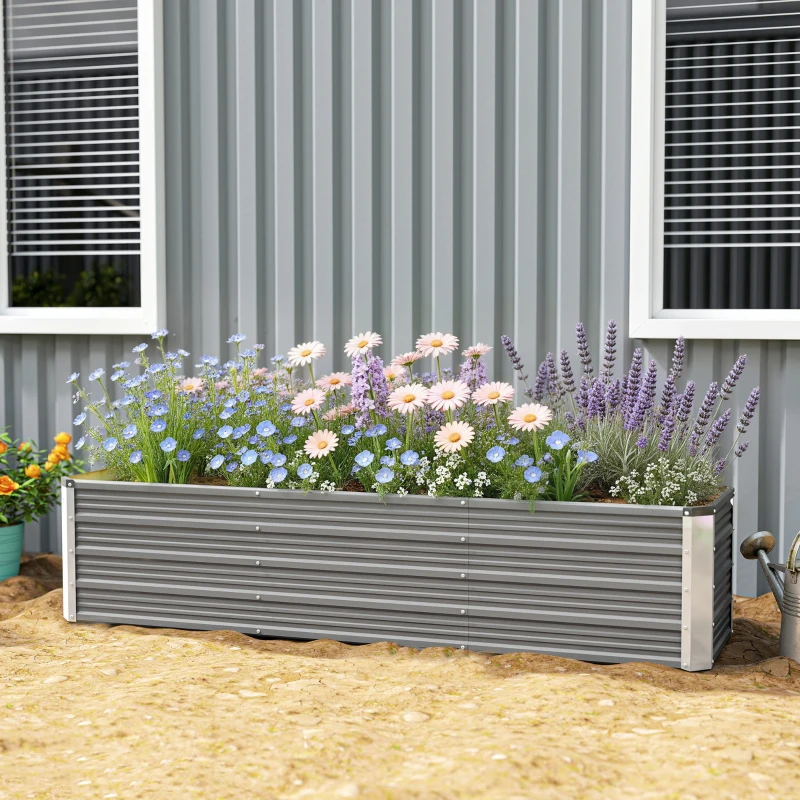 Outsunny 6' x 1.5' x 1.3' Galvanized Raised Garden Bed, Elevated Large Metal Planter Box w/ Install Gloves, Light Grey