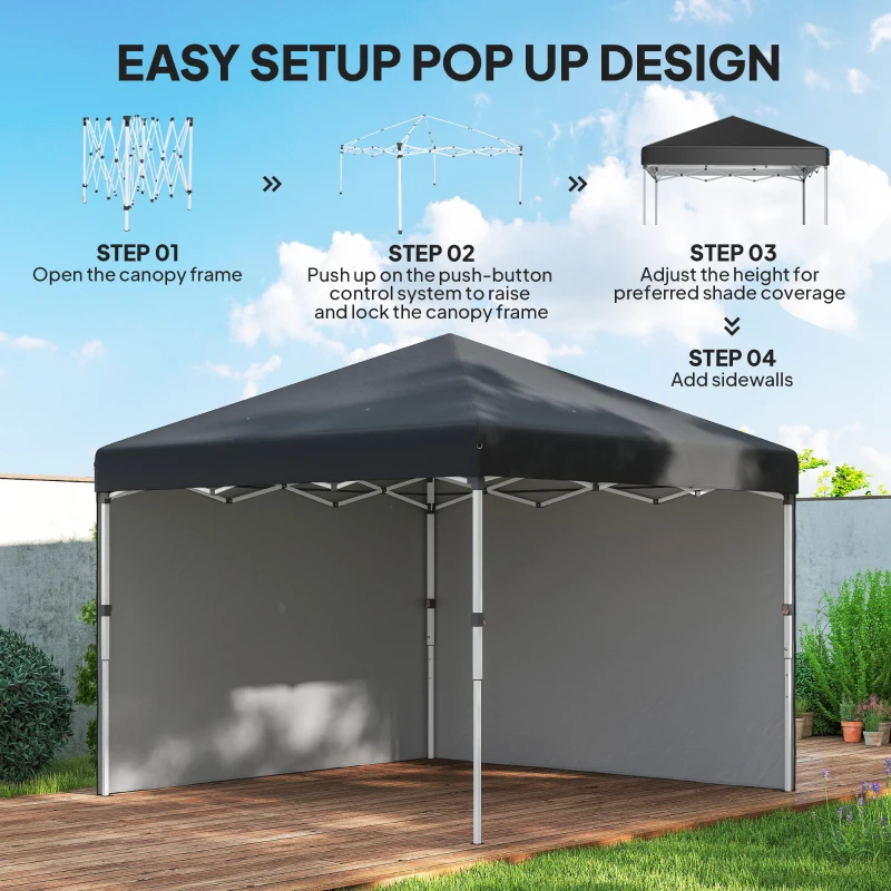 Outsunny 10' x 10' Pop Up Canopy with Sidewalls, Roller Bag, Height Adjustable Instant Tent for Outdoor, Garden, Patio, Black
