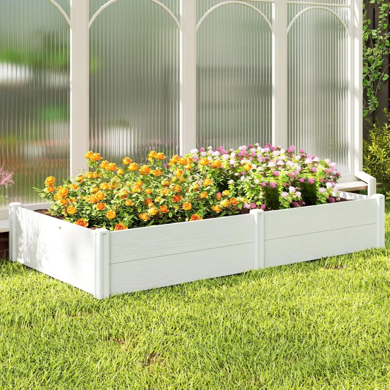 Outsunny Vinyl Raised Garden Bed Kit, 6.5 x 3 x 1ft Elevated Garden Box with Divider and Open Bottom, White