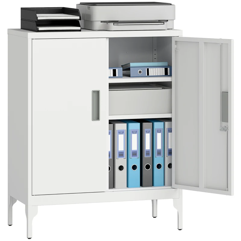 HOMCOM Office Storage Cabinet with Lock, Filing Cabinet with Adjustable Shelves and Doors for Home Office, Garage, White