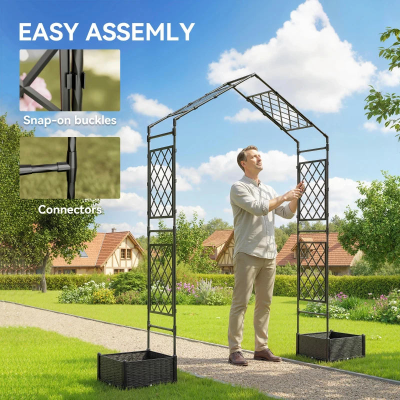 Outsunny Garden Arch Outdoor Trellis Arbor with 2 Planter Boxes, 90.6" x 15.7" x 88.2", Black