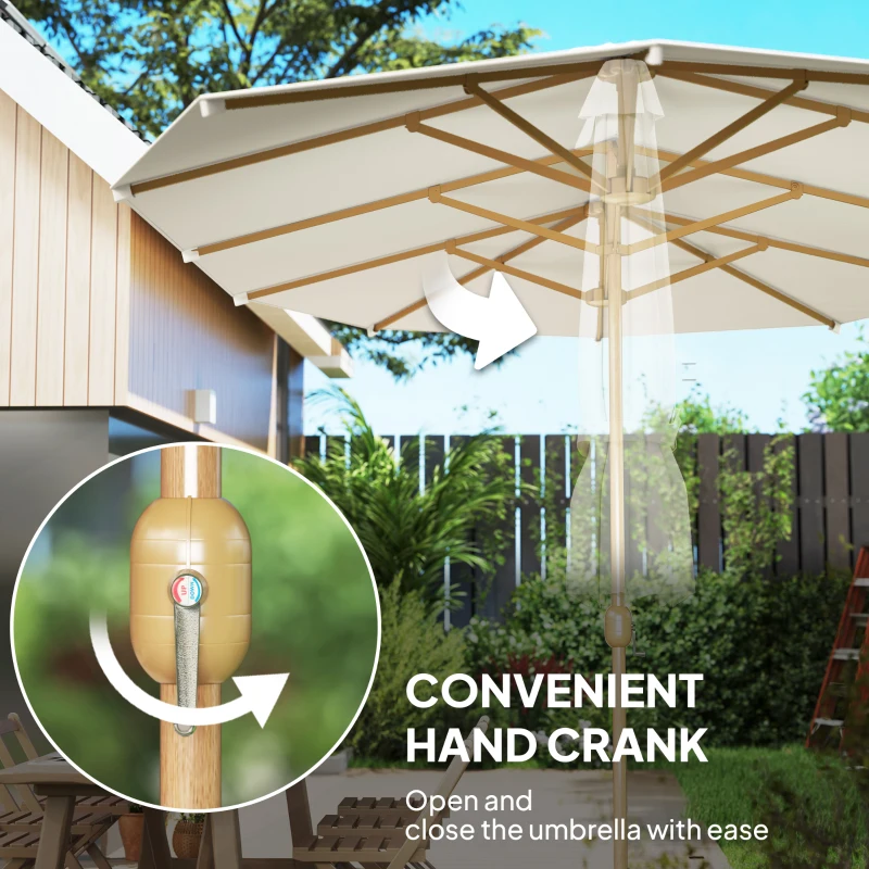 Outsunny Double Garden Parasol 179.1"W x 104.3"D with Crank, 12 Steel Ribs & 180g/㎡ Polyester, UV30+ Protection, Beige