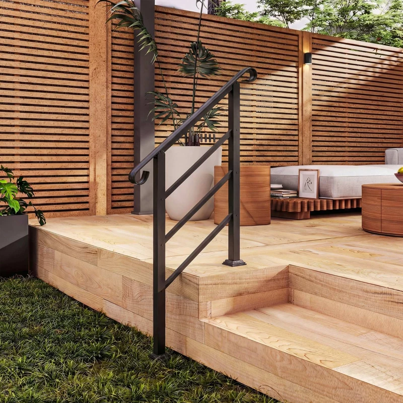 Outsunny Hand Rails for Outdoor Steps, Adjustable Outdoor Stair Railing for 2 to 3 Steps, Black