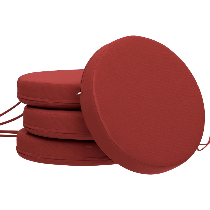 Outsunny Patio Chair Cushions Set of 4 Round Seat Cushions for Dining Bistro Chairs Machine Washable, 15" x 15" x 3", Wine Red