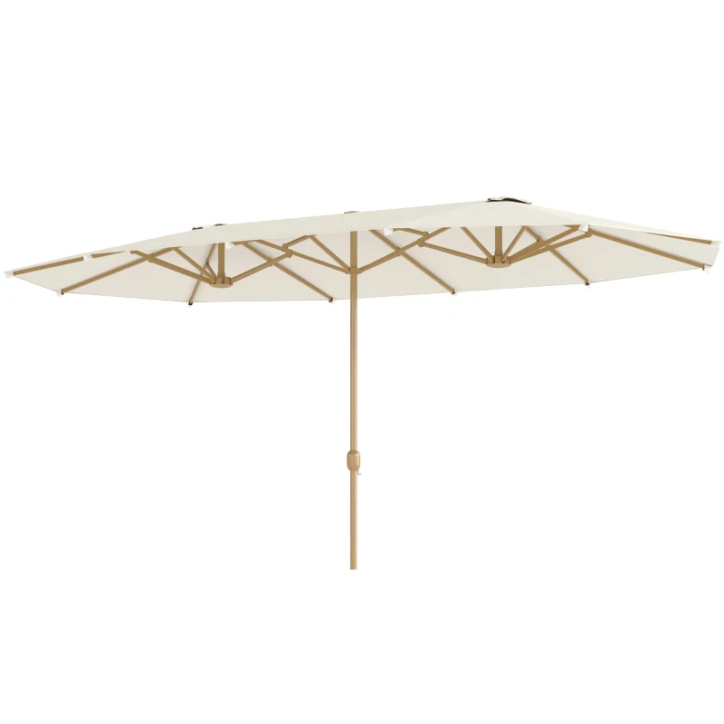 Outsunny Double Garden Parasol 179.1"W x 104.3"D with Crank, 12 Steel Ribs & 180g/㎡ Polyester, UV30+ Protection, Beige