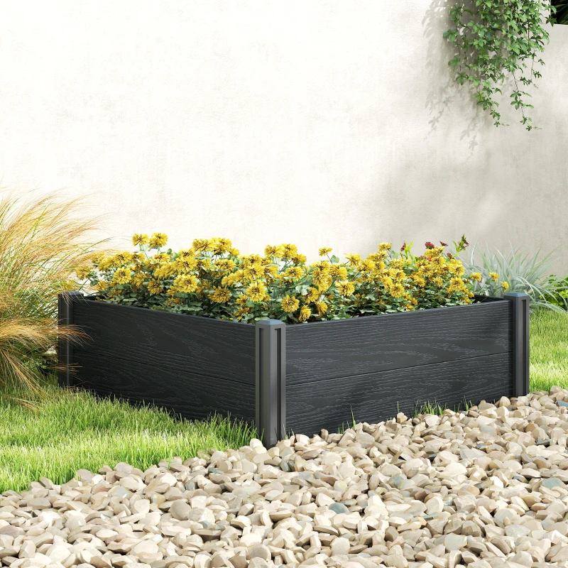 Outsunny Vinyl Raised Garden Bed Kit, 3 x 3 x 1ft Elevated Garden Box with Open Bottom, Screwless Outdoor Planter Box