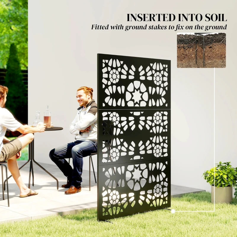 Outsunny Metal Outdoor Privacy Screen, 72" x 38" Freestanding Outdoor Divider, Black