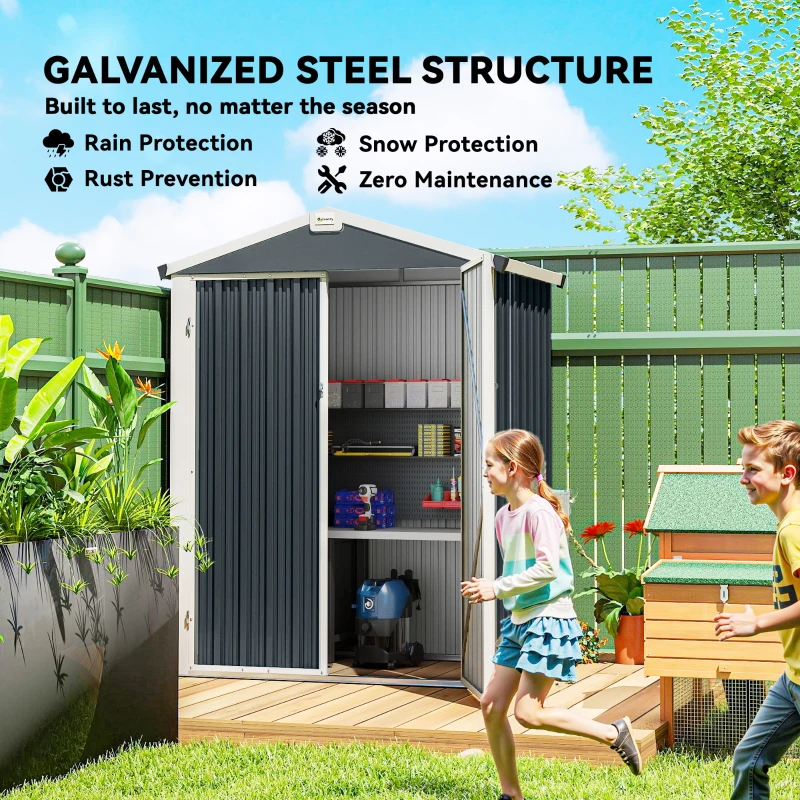 Outsunny 4.4' x 3' Outdoor Storage Shed with Double Doors, Metal Garden Shed for Backyard Patio