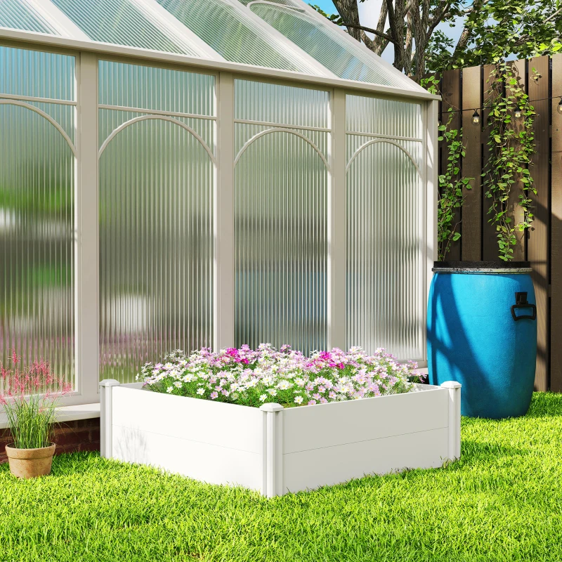 Outsunny Vinyl Raised Garden Bed Kit, 3 x 3 x 1ft Modular Elevated Garden Box with Slotting Legs and Open Bottom, White