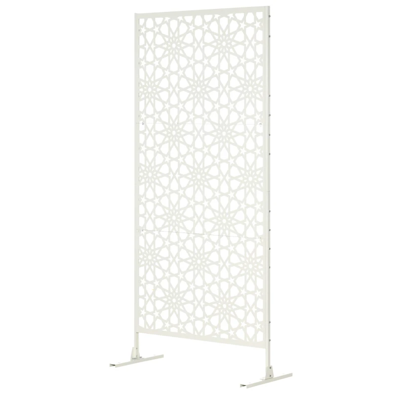 Outsunny Metal Outdoor Privacy Screen, Decorative Outdoor Divider with Stand and Expansion Screws, 36.2" x 17.7" x 78", White