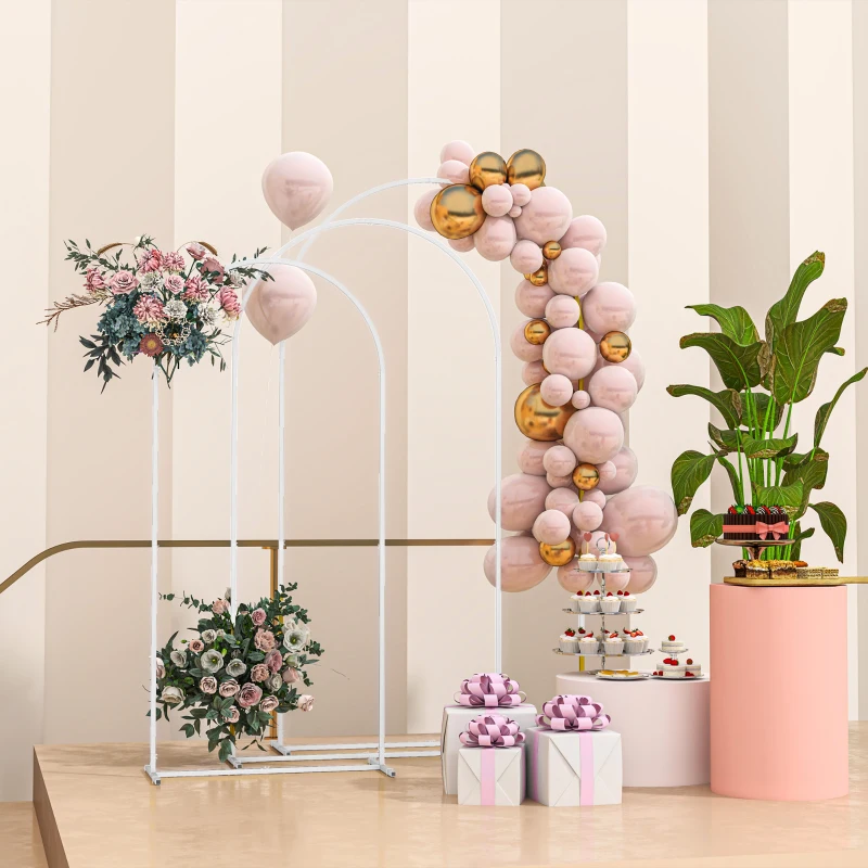 Outsunny Wedding Arch, 7/6.5/6 ft Metal Balloon Arch Backdrop Stand Set of 3 for Birthday Party, Bridal Shower, White
