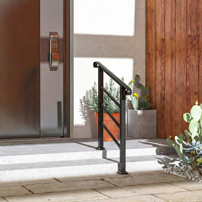 Outsunny Hand Rails for Outdoor Steps, Adjustable Outdoor Stair Railing for 2 to 3 Steps, Black