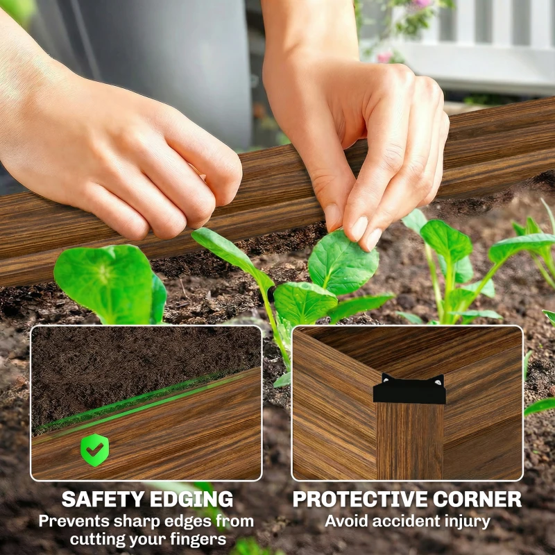 Outsunny Set of 2 Galvanized Raised Beds for Garden, Outdoor Planter Box for Flowers, Herbs and Vegetables, Dark Brown