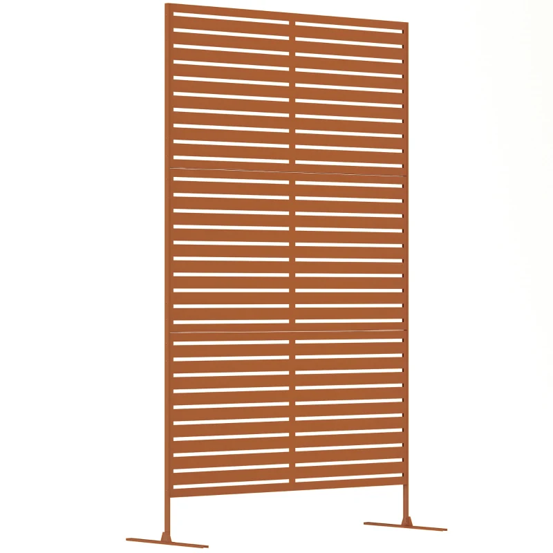 Outsunny Decorative Outdoor Privacy Panel, Freestanding Metal Outdoor Divider with Stand for Garden, Backyard, Deck, Pool, Brown