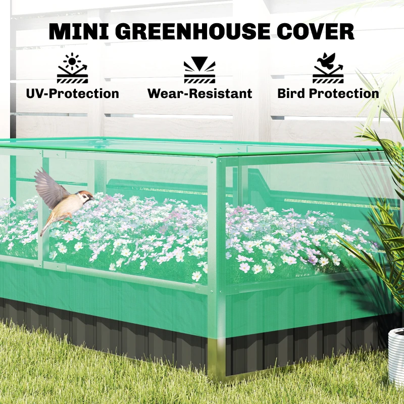 Outsunny Raised Garden Bed, 5.7 x 3 x 2.3ft Steel Planter Box Outdoor with Cover, Gloves, Dark Grey