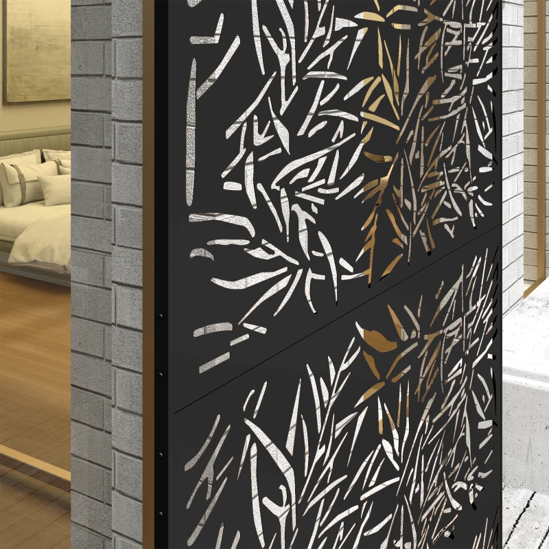 Outsunny Metal Outdoor Privacy Screen, Freestanding Outdoor Divider with Stand, Decorative Privacy Panel, 78" x 48", Black