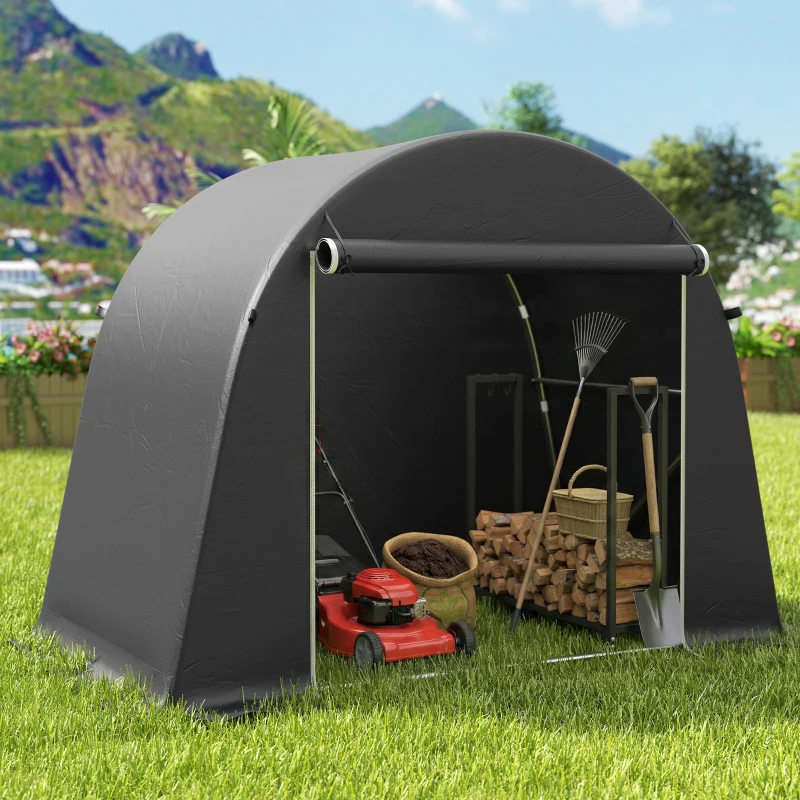Outsunny 8' x 4' Portable Shed, Waterproof Bike Tent with Roll-up Zipper Door and Galvanised Metal Frame for Bike, Garden Tools