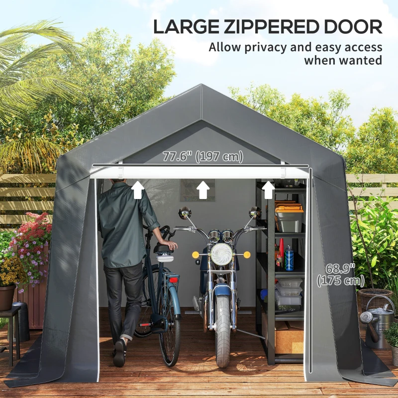 Outsunny 10' x 10' Outdoor Storage Shed Portable Garage with Roll-up Door for Motorcycle, Bike, Garden Tools, Dark Grey