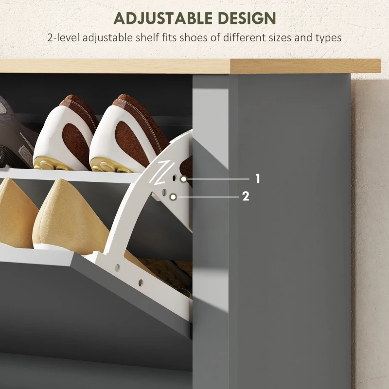 HOMCOM Shoe Storage Cabinet with 2 Flip Drawers and Adjustable Shelves for 12 Pairs of Shoes, Light Grey