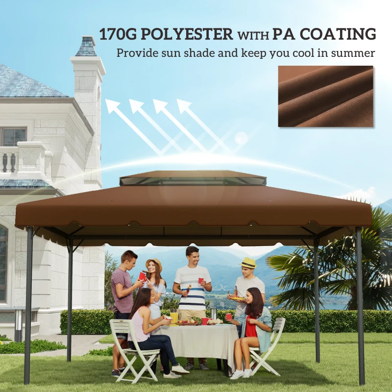 Outsunny 13' x 10' Gazebo Replacement Canopy, Gazebo Top Cover with Double Vented Roof for Garden Patio(TOP ONLY), Coffee