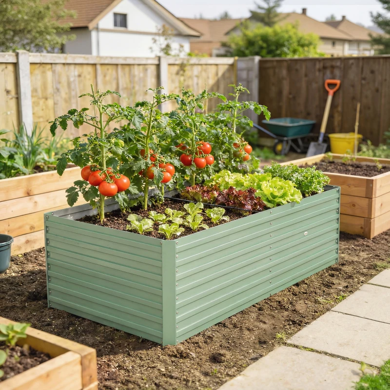 Outsunny 5' x 3' x 2' Raised Garden Bed, Galvanized Planter Box for Growing Flowers, Herbs and Vegetables, Light Green