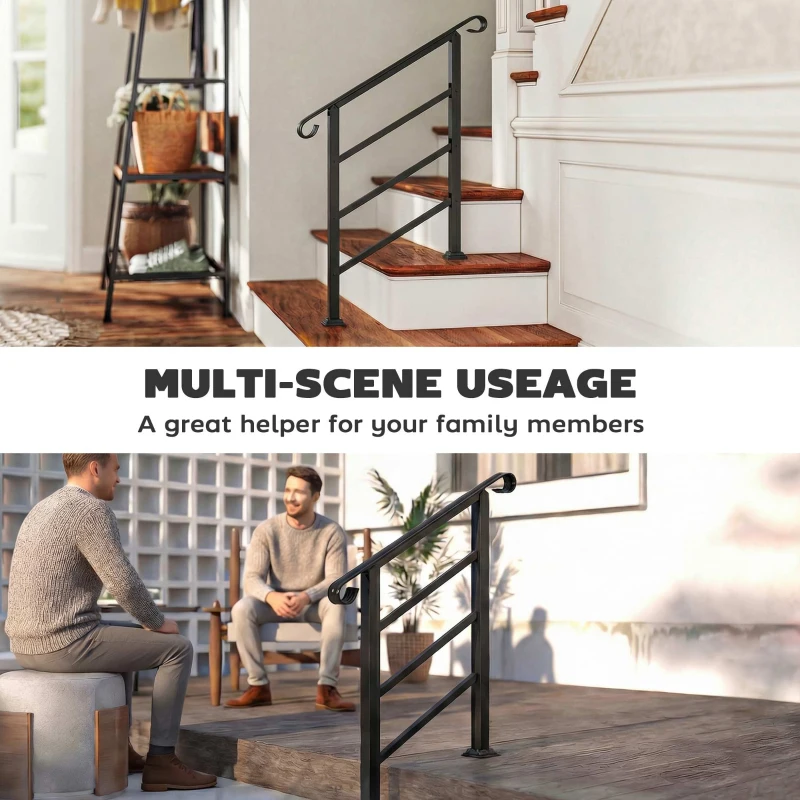 Outsunny Hand Rails for Outdoor Steps, Adjustable Outdoor Stair Railing for 2 to 3 Steps, Black