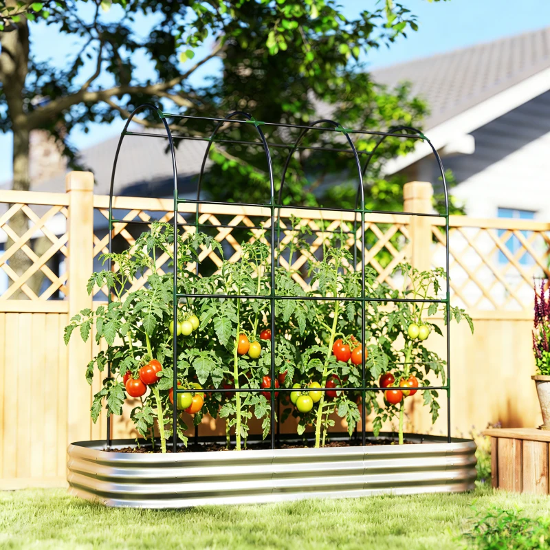 Outsunny Galvanised Raised Garden Bed with Arched Trellis, 7 x 4 x 7ft Metal Outdoor Planter Box with Open Bottom