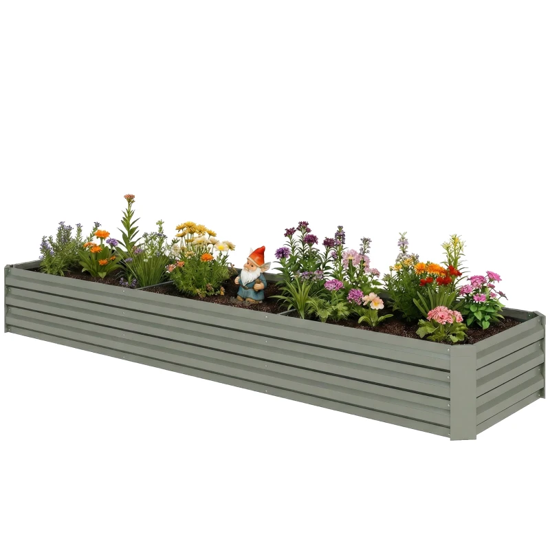 Outsunny 8'x2'x1' Galvanized Raised Bed, Large Elevated Planter Box for Growing Flowers, Herbs and Vegetables, Dark Grey
