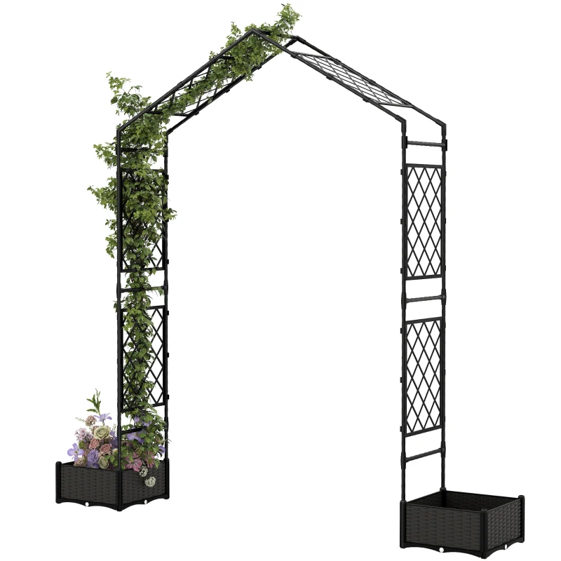 Outsunny Garden Arch Outdoor Trellis Arbor with 2 Planter Boxes, 90.6" x 15.7" x 88.2", Black