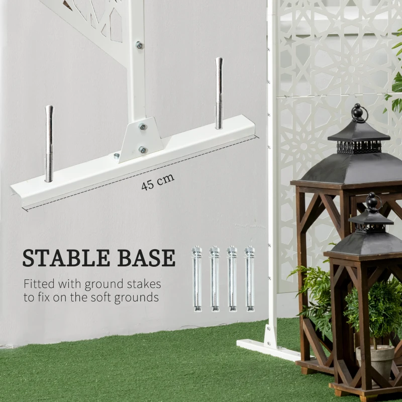 Outsunny Metal Outdoor Privacy Screen, Decorative Outdoor Divider with Stand and Expansion Screws, 36.2" x 17.7" x 78", White