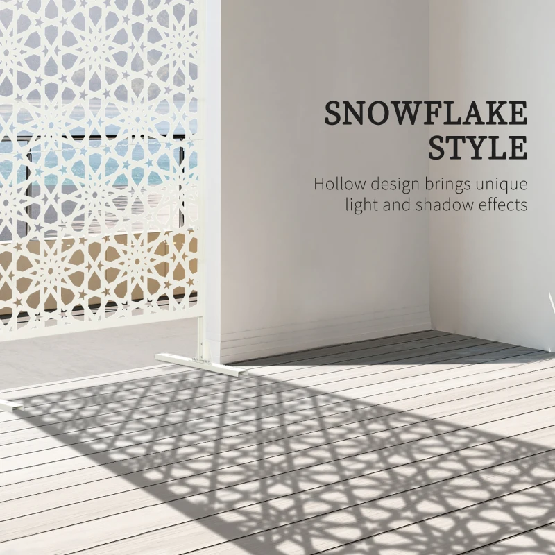 Outsunny Metal Outdoor Privacy Screen, Decorative Outdoor Divider with Stand and Expansion Screws, 36.2" x 17.7" x 78", White