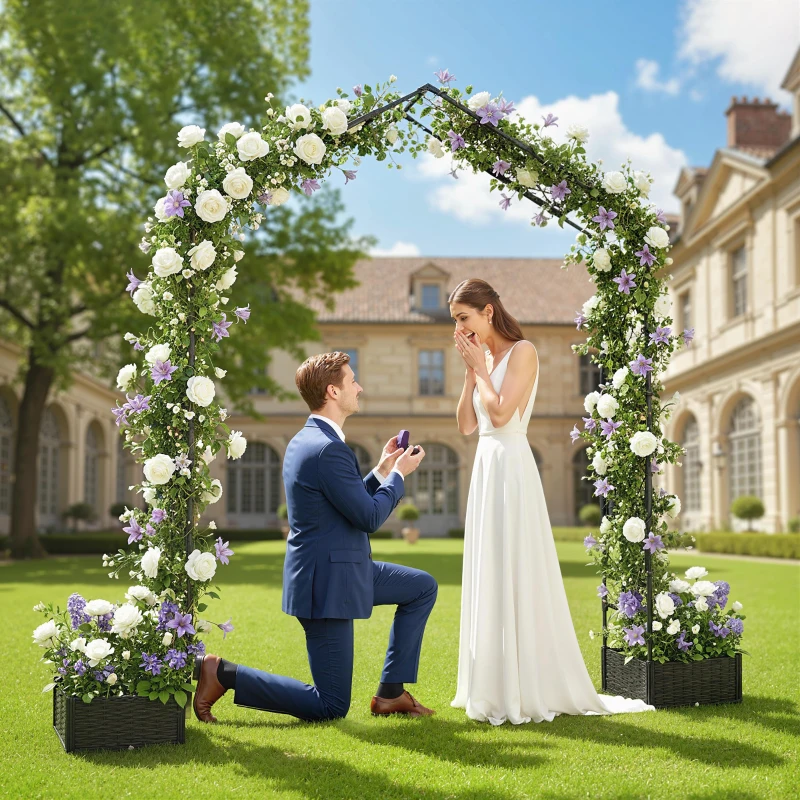 Outsunny Garden Arch Outdoor Trellis Arbor with 2 Planter Boxes, 90.6" x 15.7" x 88.2", Black