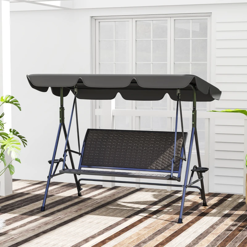Outsunny 3-Seat Patio Swing Chair, Outdoor Canopy Swing Glider with Adjustable Shade, Grey