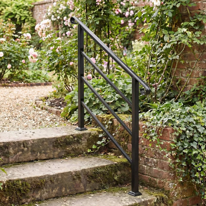 Outsunny Hand Rails for Outdoor Steps, Adjustable Outdoor Stair Railing for 2 to 3 Steps, Black