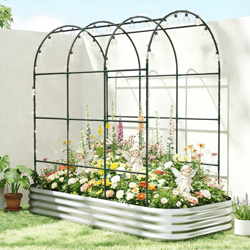 Outsunny Galvanised Raised Garden Bed with Arched Trellis, 7 x 4 x 7ft Metal Outdoor Planter Box with Open Bottom