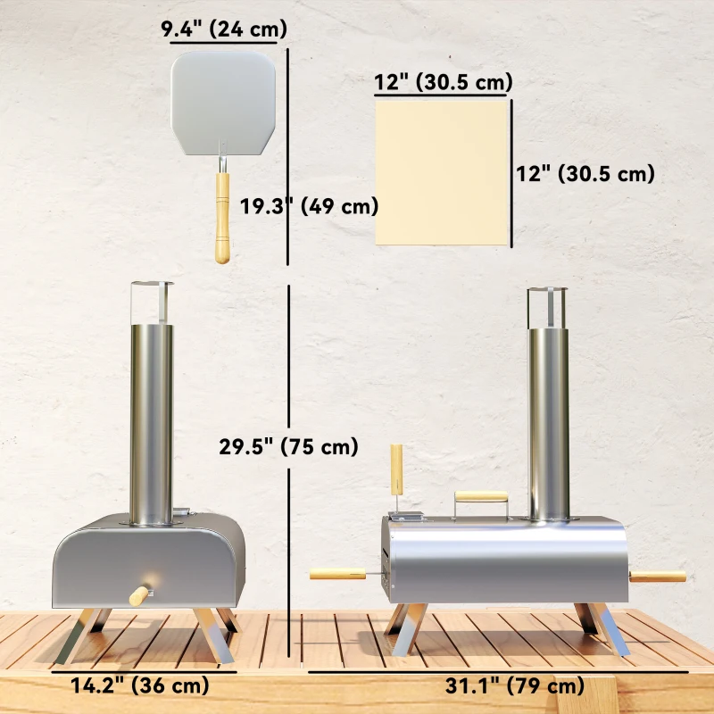 Outsunny Outdoor Pizza Oven, Portable Wood Pellet Pizza Oven with Pizza Stone and Peel, Foldable Legs, Chimney