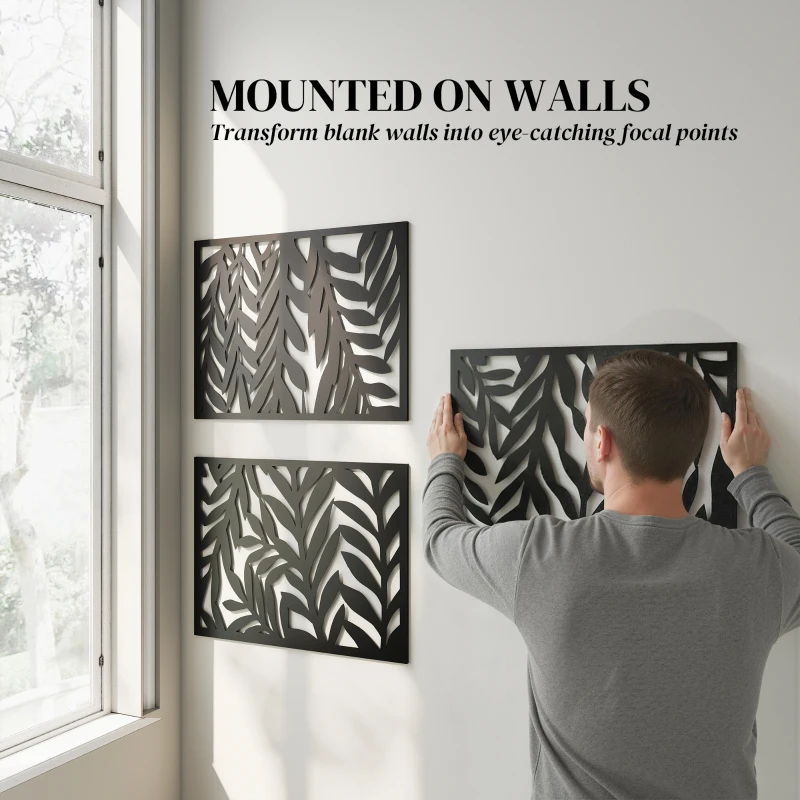 Outsunny Metal Outdoor Privacy Screen, 72" x 38" Freestanding Outdoor Divider, Black