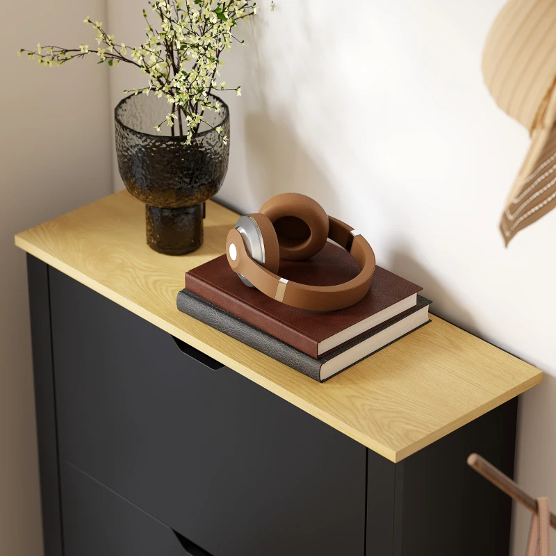 HOMCOM Shoe Storage Cabinet with 3 Flip Drawers and Adjustable Shelves for 18 Pairs of Shoes, Black