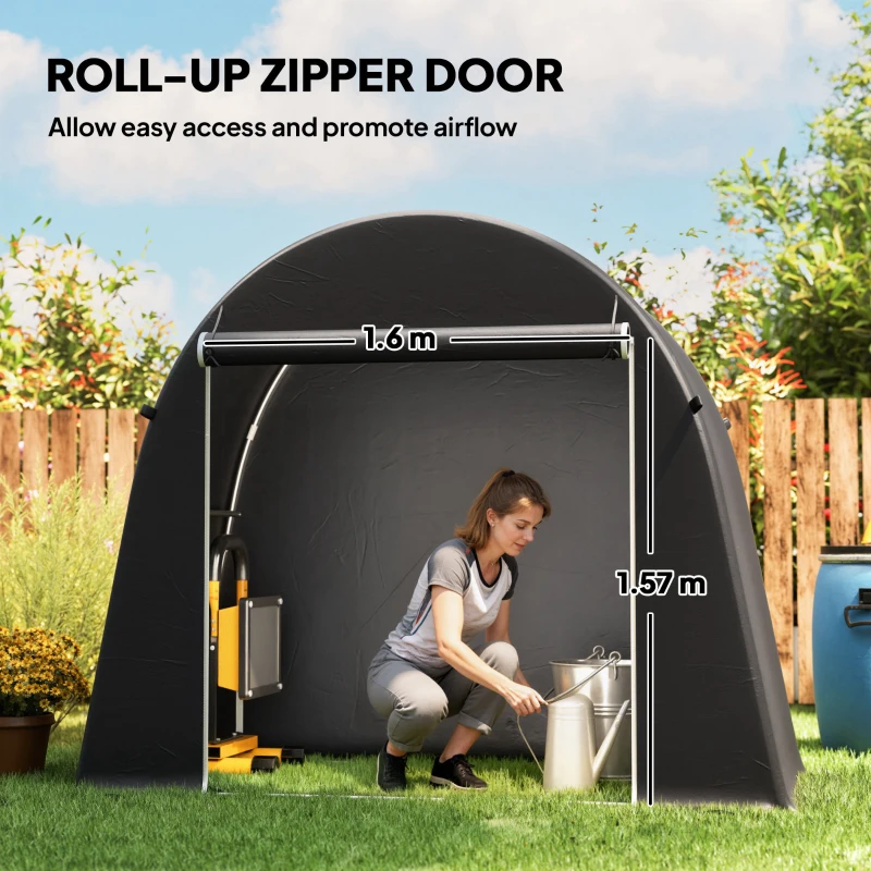 Outsunny 8' x 4' Portable Shed, Waterproof Bike Tent with Roll-up Zipper Door and Galvanised Metal Frame for Bike, Garden Tools