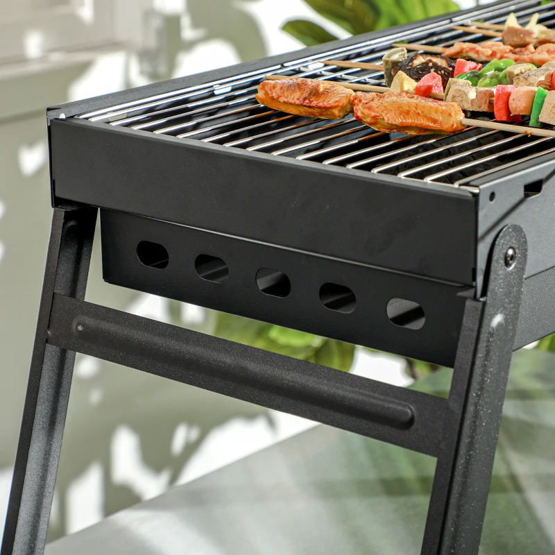 Outsunny Portable Charcoal Grill with Pull-Out Charcoal Basin, Folding Tabletop Barbecue, Compact Camping BBQ, Black