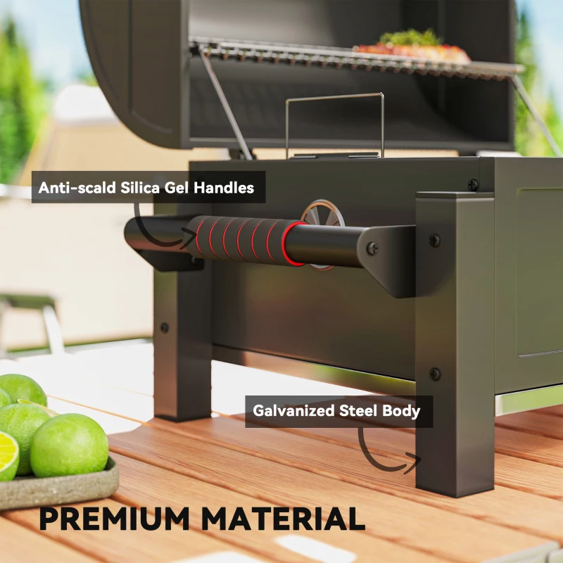 Outsunny Tabletop Charcoal Smoker, Portable BBQ with Ash Catcher and Thermometer for Backyard, Camping, Picnic, Black