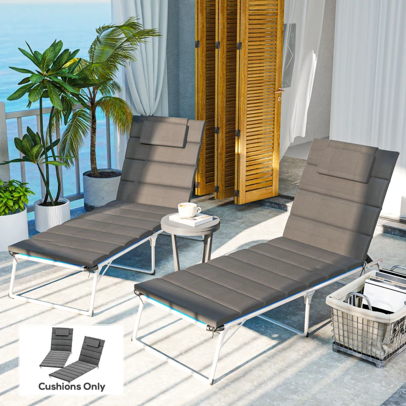 Outsunny Foldable Chaise Lounge Cushion Set of 2, Outdoor Lounge Chair Cushion Set, UPF50+ 230gsm Olefin, 80" x 26" Dark Gray