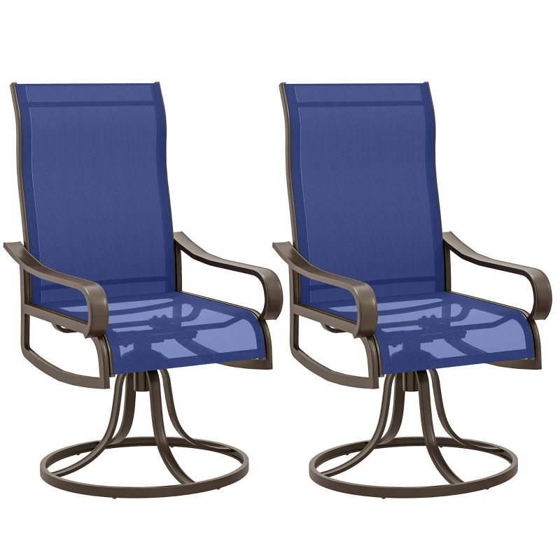 Outsunny Patio Dining Chairs Set of 2, 360° Swivel Rocking Outdoor Chairs with Armrests, Breathable Mesh, Navy Blue
