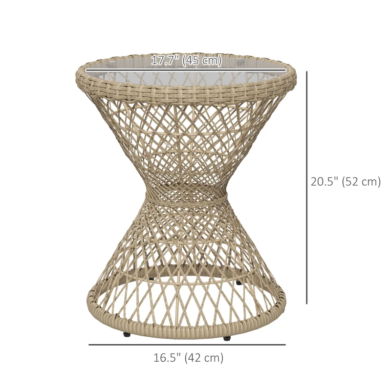 Outsunny Wicker Outdoor Coffee Table, 18" Round Drum-Style Outdoor Patio Table with Tempered Glass Top, Light Brown